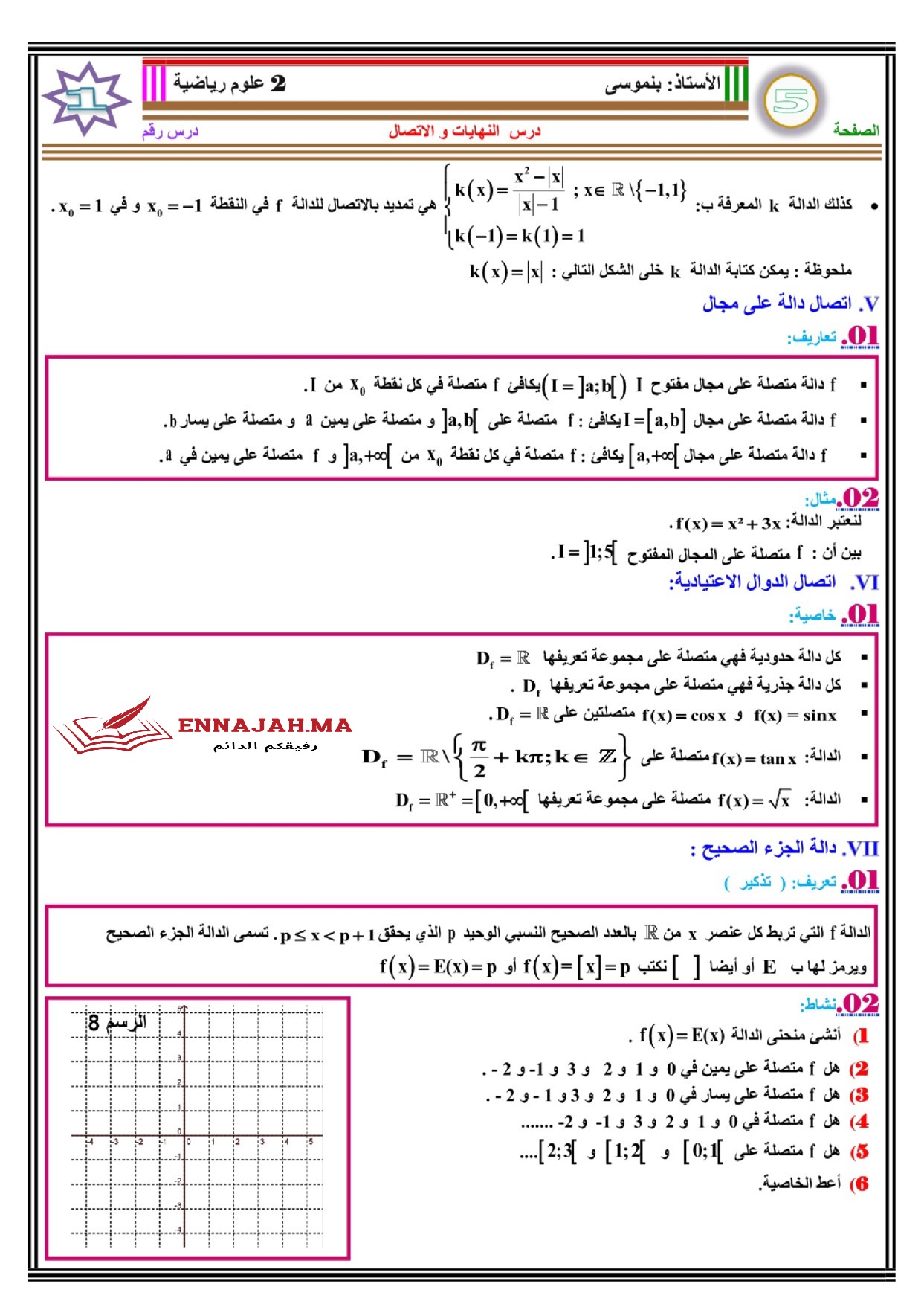 النهايات والإتصال الثانية باك 5